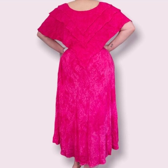 Vintage 80s/90s Bright Pink Morocco Maxi Dress Women’s Size XL Boho Hand Dyed - Picture 3 of 9